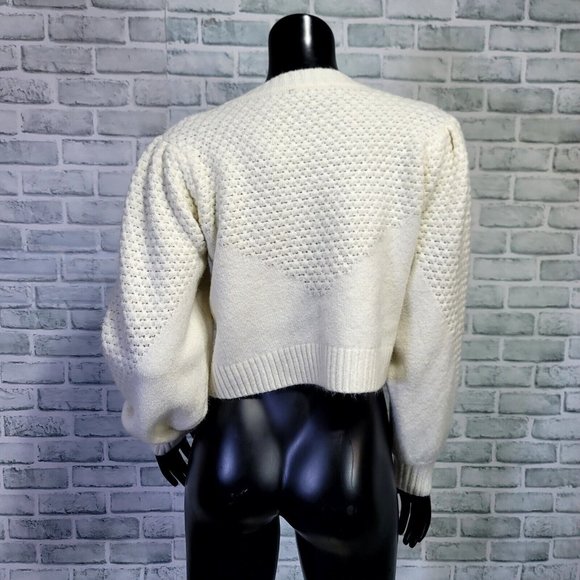 Lulus Womens S Warming Up to You‎ Off White Knit Cropped Cardigan Sweater - Picture 5 of 7